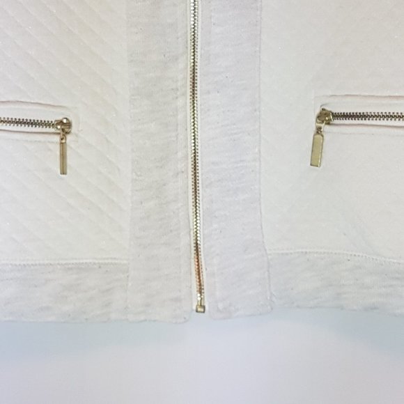 STYLE & CO Quilted Jacket Sweatshirt Blazer Petite Medium PM Cream Gold Full Zip - Picture 7 of 8